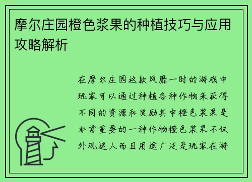 摩尔庄园橙色浆果的种植技巧与应用攻略解析